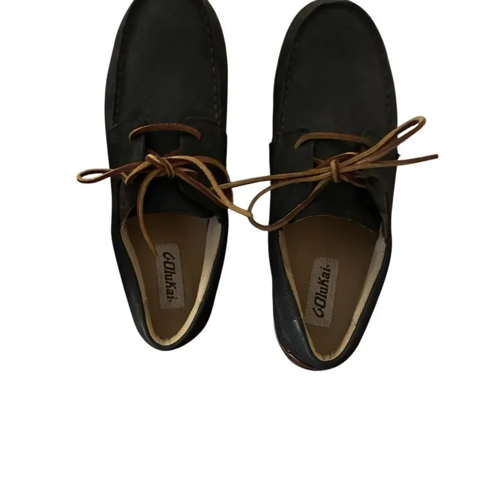 Olukai Black Leather Loafers Men’s Size 8.5